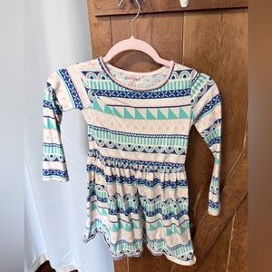 Cat & Jack Girls' Pink, Teal & Navy Patterned Long Sleeve Dress